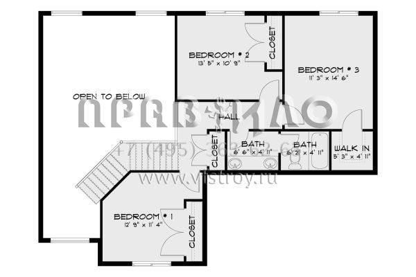 Проект двухэтажного дома с гаражом на три и более машин в стиле Ранчо S5-233 (2802-00140)