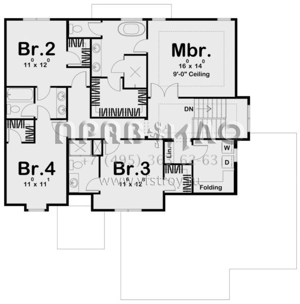Проект одноэтажного дома с гаражом на три и более машин в американском стиле S5-247 (963-00480)
