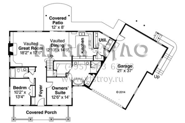 Проект двухэтажного дома с гаражом на две машины в стиле Ранчо S5-264 (035-00691)