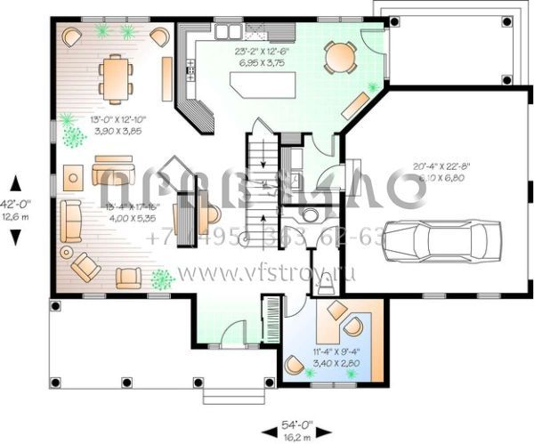 Проект двухэтажного дома с гаражом на две машины в стиле Ранчо S5-257 (034-00398)