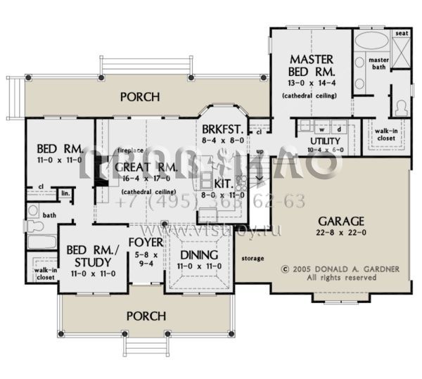 Проект одноэтажного дома с гаражом на две машины в стиле Ранчо S5-150 (2865-00050)