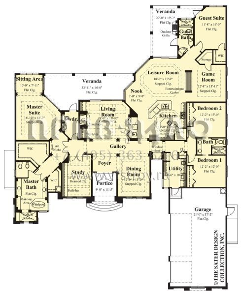 Проект одноэтажного дома с гаражом на три и более машин в стиле Ранчо S5-352 (8436-00056)