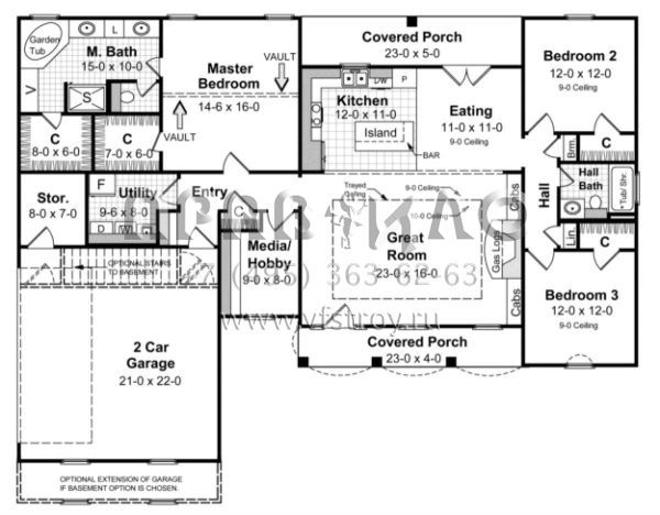 Проект одноэтажного дома с гаражом на две машины в стиле Ранчо S5-163 (348-00051)
