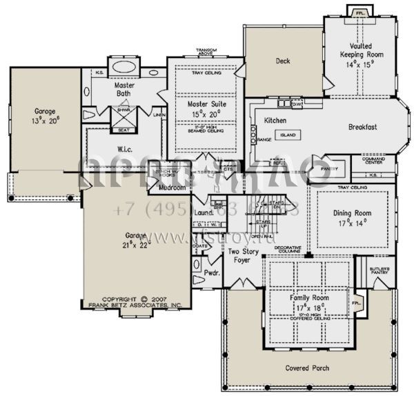 Проект двухэтажного дома с гаражом на три и более машин в стиле Ранчо S5-368 (8594-00226)