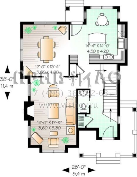 Проект двухэтажного дома без гаража в стиле Ранчо S5-149 (034-00455)
