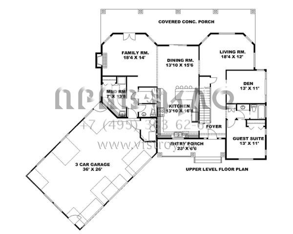 Проект двухэтажного дома с гаражом на три и более машин в стиле Ранчо S5-319 (039-00605)
