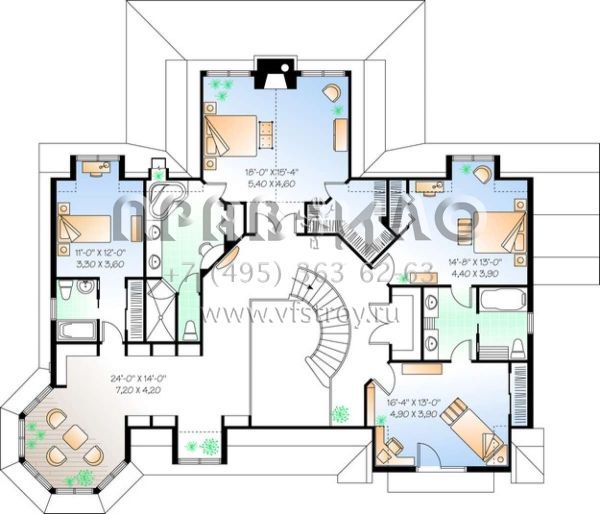 Проект двухэтажного дома с гаражом на три и более машин в стиле Ранчо S5-347 (034-00835)
