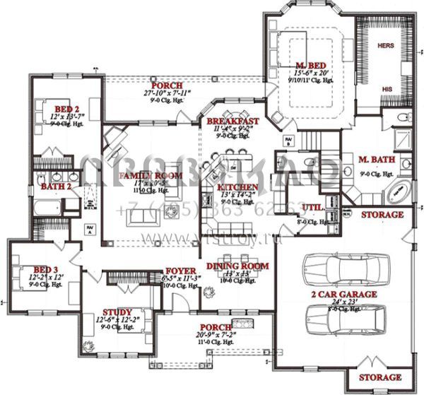 Проект одноэтажного дома с гаражом на две машины в стиле Ранчо S5-259 (1070-00016)