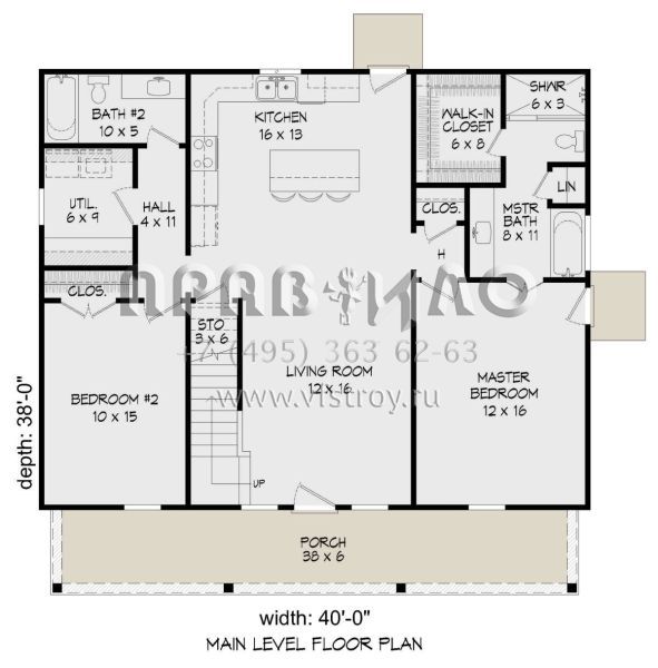 Проект двухэтажного дома без гаража в стиле Ранчо S5-196 (940-00481)