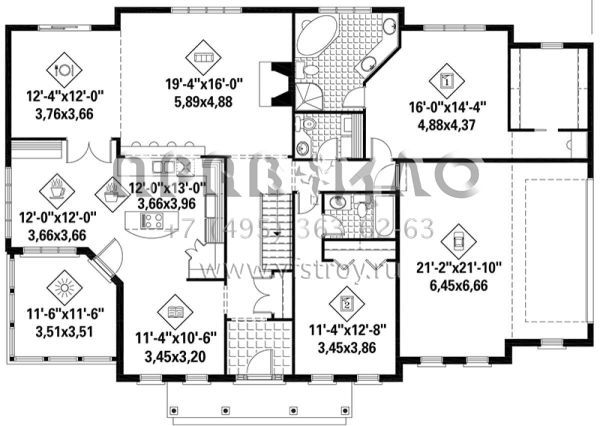 Проект одноэтажного дома с гаражом на две машины в стиле Особняк S5-184 (6146-00301)