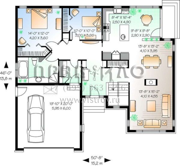 Проект двухэтажного дома с гаражом на две машины в стиле Ранчо S5-144 (034-00647)