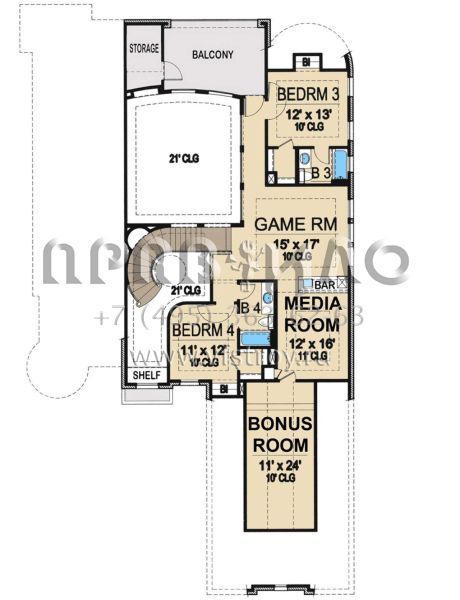 Проект двухэтажного дома с гаражом на три и более машин в стиле Ранчо S5-365 (5445-00395)