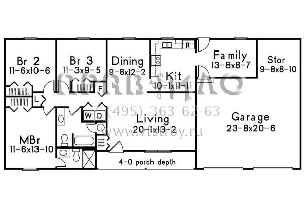 Проект одноэтажного дома с гаражом на две машины в стиле Ранчо S5-127 (5633-00346)
