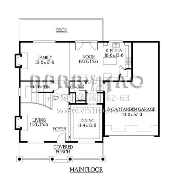 Проект двухэтажного дома с гаражом на три и более машин в американском стиле S5-308 (341-00209)