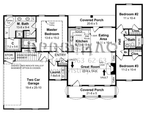 Проект одноэтажного дома с гаражом на две машины в стиле Ранчо S5-139 (348-00017)