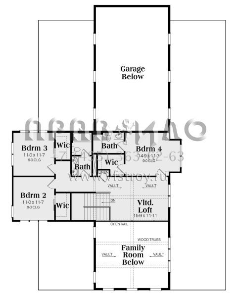 Проект двухэтажного дома с гаражом на три и более машин в стиле БарнХаус S5-244 (009-00358)