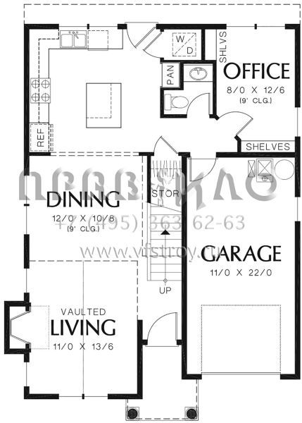 Проект двухэтажного дома с гаражом на одну машину в американском стиле S5-135 (2559-00757)
