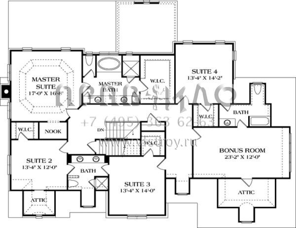 Проект двухэтажного дома с гаражом на три и более машин в стиле Ранчо S5-348 (3323-00624)