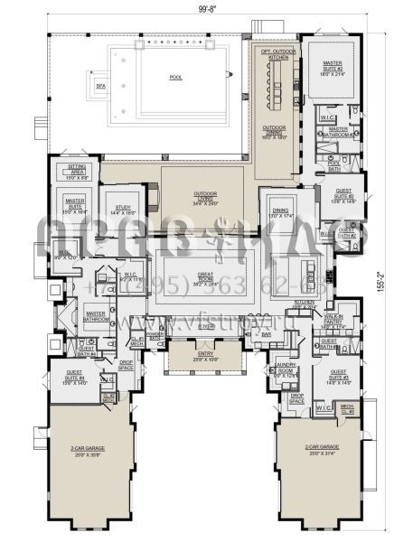 Проект одноэтажного дома с гаражом на три и более машин в прибрежном стиле S5-601 (5565-00181)