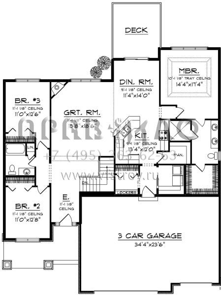Проект одноэтажного дома с гаражом на три и более машин в американском стиле S5-180 (1020-00123)