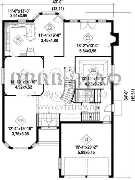 Проект двухэтажного дома с гаражом на две машины в английском стиле S5-353 (6146-00196)