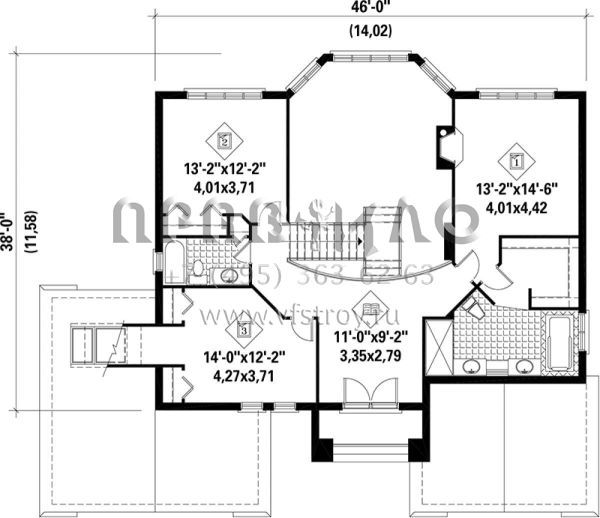 Проект двухэтажного дома с гаражом на две машины в стиле Ранчо S5-302 (6146-00170)