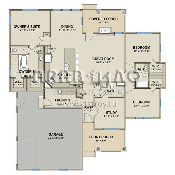 Проект одноэтажного дома с гаражом на две машины в современном стиле S5-187 (3571-00008)