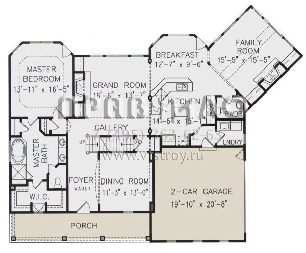 Проект двухэтажного дома с гаражом на две машины в стиле Ранчо S5-230 (699-00276)