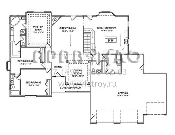 Проект одноэтажного дома с гаражом на три и более машин в стиле Ранчо S5-209 (849-00088)