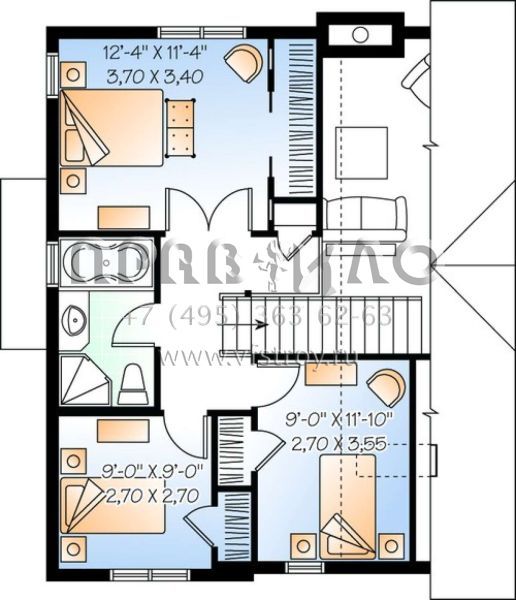 Проект двухэтажного дома без гаража в стиле Ранчо S5-134 (034-00774)