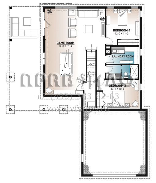 Проект двухэтажного дома с гаражом на две машины в стиле Ранчо S5-241 (034-01197)