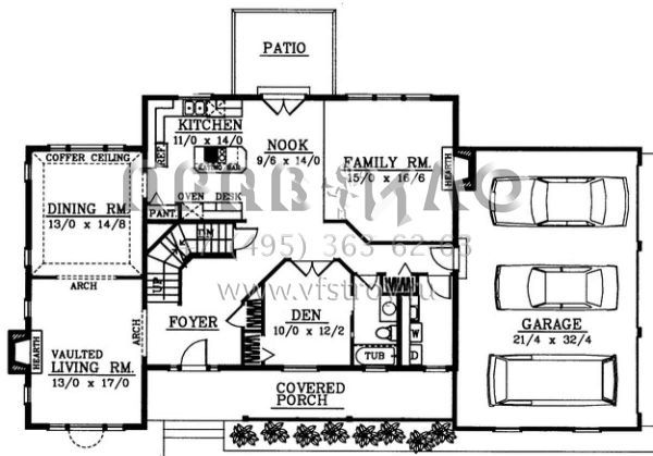 Проект двухэтажного дома с гаражом на три и более машин в стиле Ранчо S5-244 (692-00084)