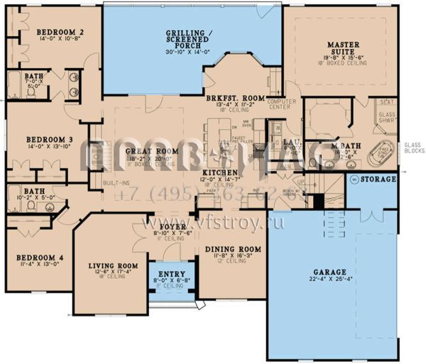 Проект двухэтажного дома с гаражом на две машины в стиле Ранчо S5-246 (8318-00086)