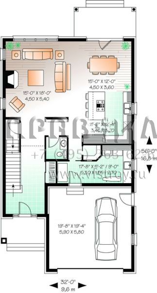 Проект двухэтажного дома с гаражом на две машины в английском стиле S5-214 (034-00847)