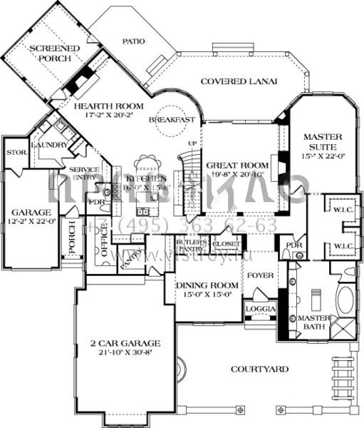Проект двухэтажного дома с гаражом на три и более машин в стиле Ранчо S5-452 (3323-00634)