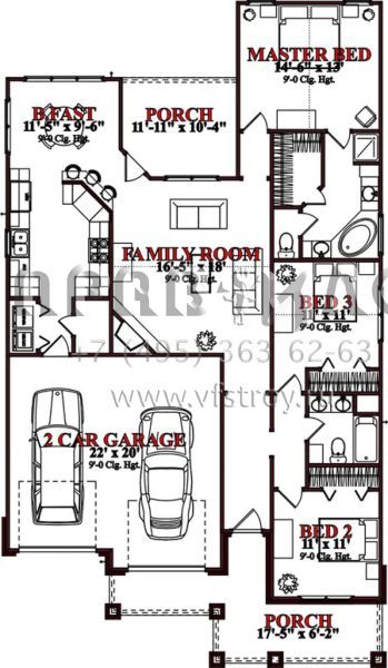 Проект одноэтажного дома с гаражом на две машины в стиле Ранчо S5-143 (1070-00125)
