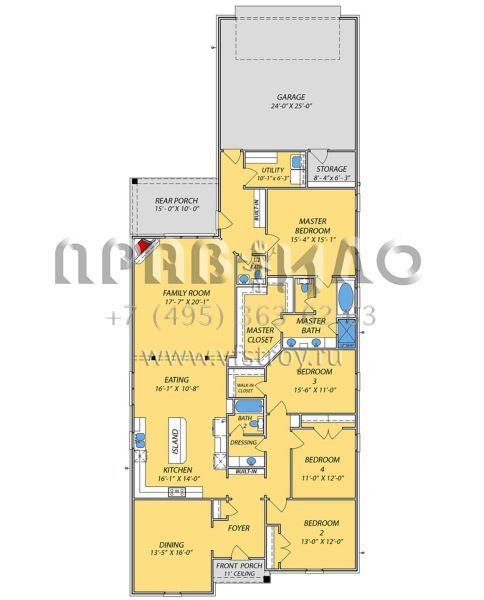 Проект одноэтажного дома с гаражом на две машины в стиле Ранчо S5-242 (9279-00021)