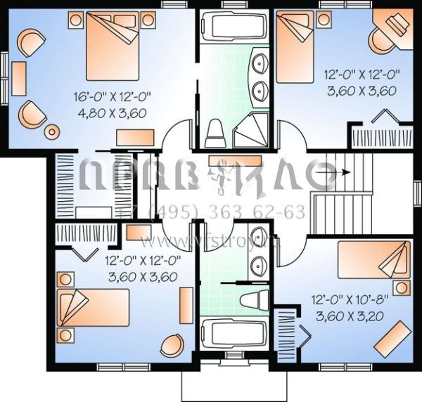 Проект двухэтажного дома без гаража в стиле Ранчо S5-199 (034-00807)