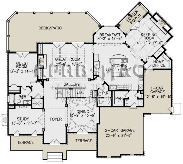Проект двухэтажного дома с гаражом на три и более машин в стиле Ранчо S5-468 (699-00223)