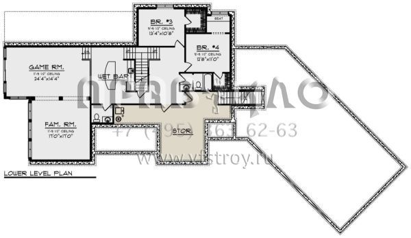 Проект одноэтажного дома с гаражом на три и более машин в стиле Ранчо S5-420 (1020-00360)