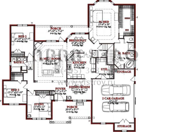Проект одноэтажного дома с гаражом на две машины в стиле Ранчо S5-248 (1070-00013)