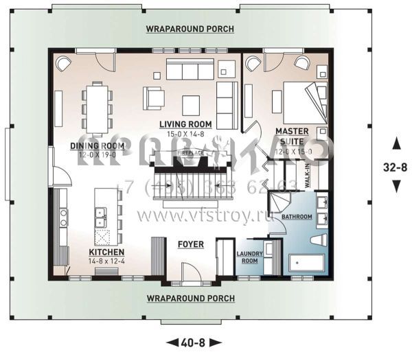 Проект двухэтажного дома без гаража в стиле Ранчо S5-214 (034-00379)