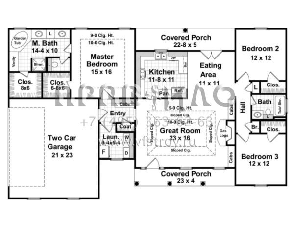 Проект одноэтажного дома с гаражом на две машины в стиле Ранчо S5-152 (348-00040)