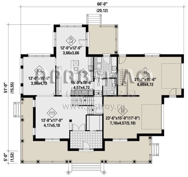 Проект двухэтажного дома с гаражом на две машины в стиле Ранчо S5-285 (6146-00509)