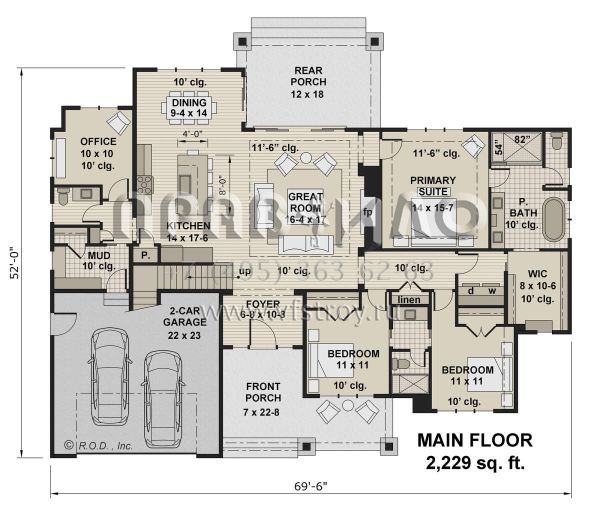 Проект одноэтажного дома с гаражом на две машины в американском стиле S5-207 (098-00406)