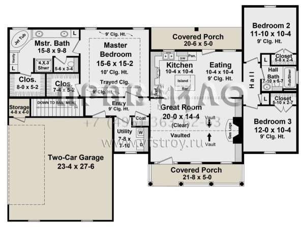 Проект одноэтажного дома с гаражом на две машины в стиле Ранчо S5-152 (348-00283)