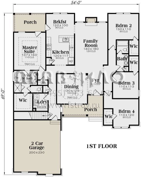 Проект одноэтажного дома с гаражом на две машины в американском стиле S5-200 (009-00041)