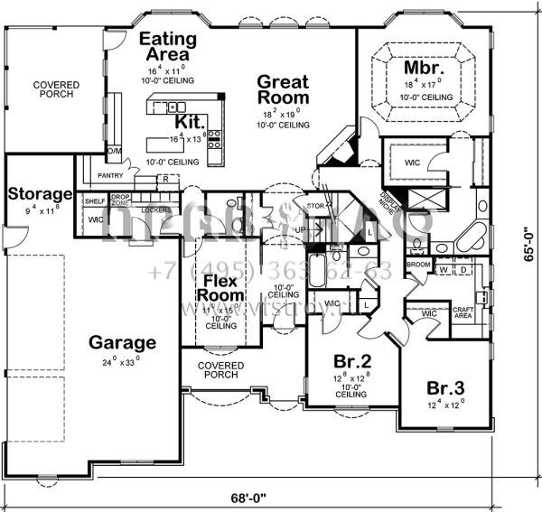 Проект одноэтажного дома с гаражом на три и более машин в английском стиле S5-241 (402-01529)