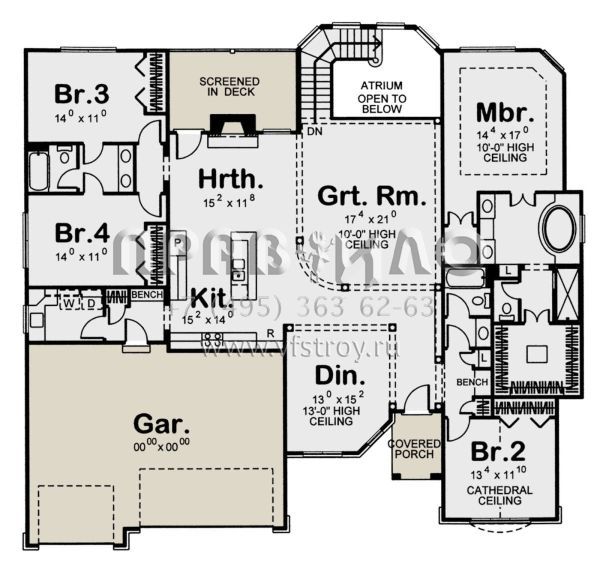 Проект одноэтажного дома с гаражом на три и более машин в стиле Ранчо S5-259 (963-00068)