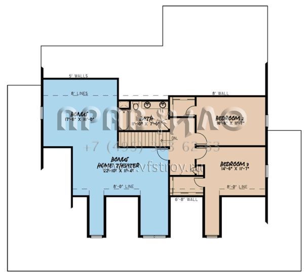 Проект двухэтажного дома с гаражом на две машины в стиле Ранчо S5-252 (8318-00110)